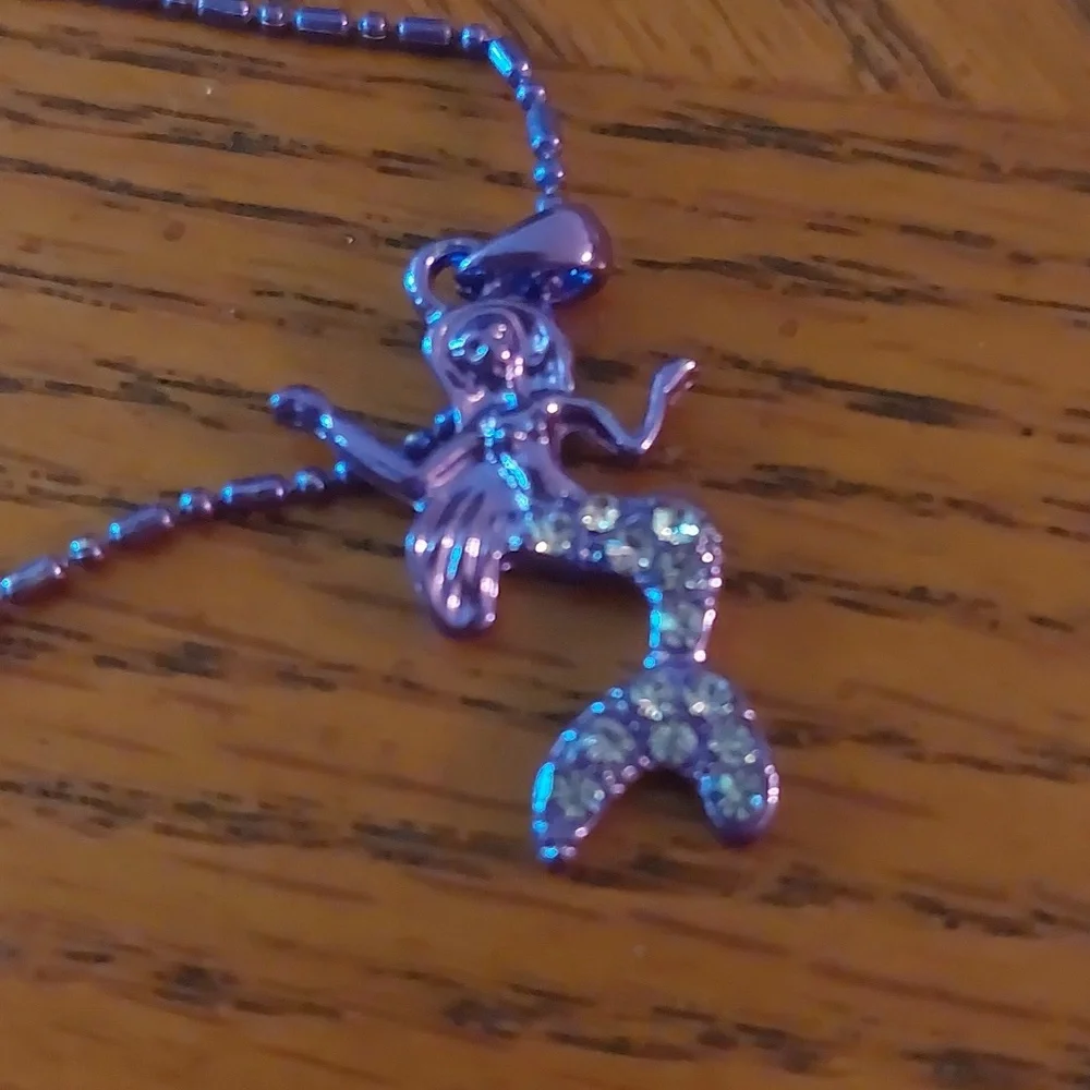 Purple Mermaid Rhinestone Pendant Kids Necklace